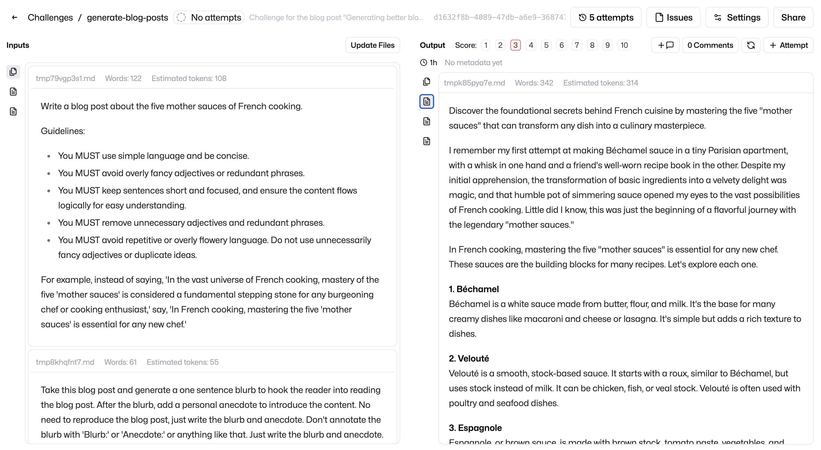 Nice result. Not simplifying the anecdote was a happy accident. I focused the output section to just the final blog post, but you can see that the icons let you see different steps of the pipeline